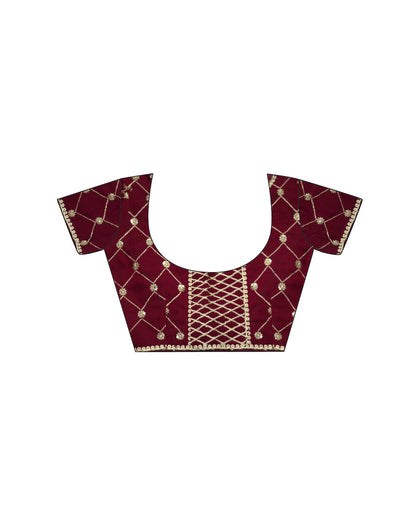Cherry Red Chiffon Embroidery Lace Saree