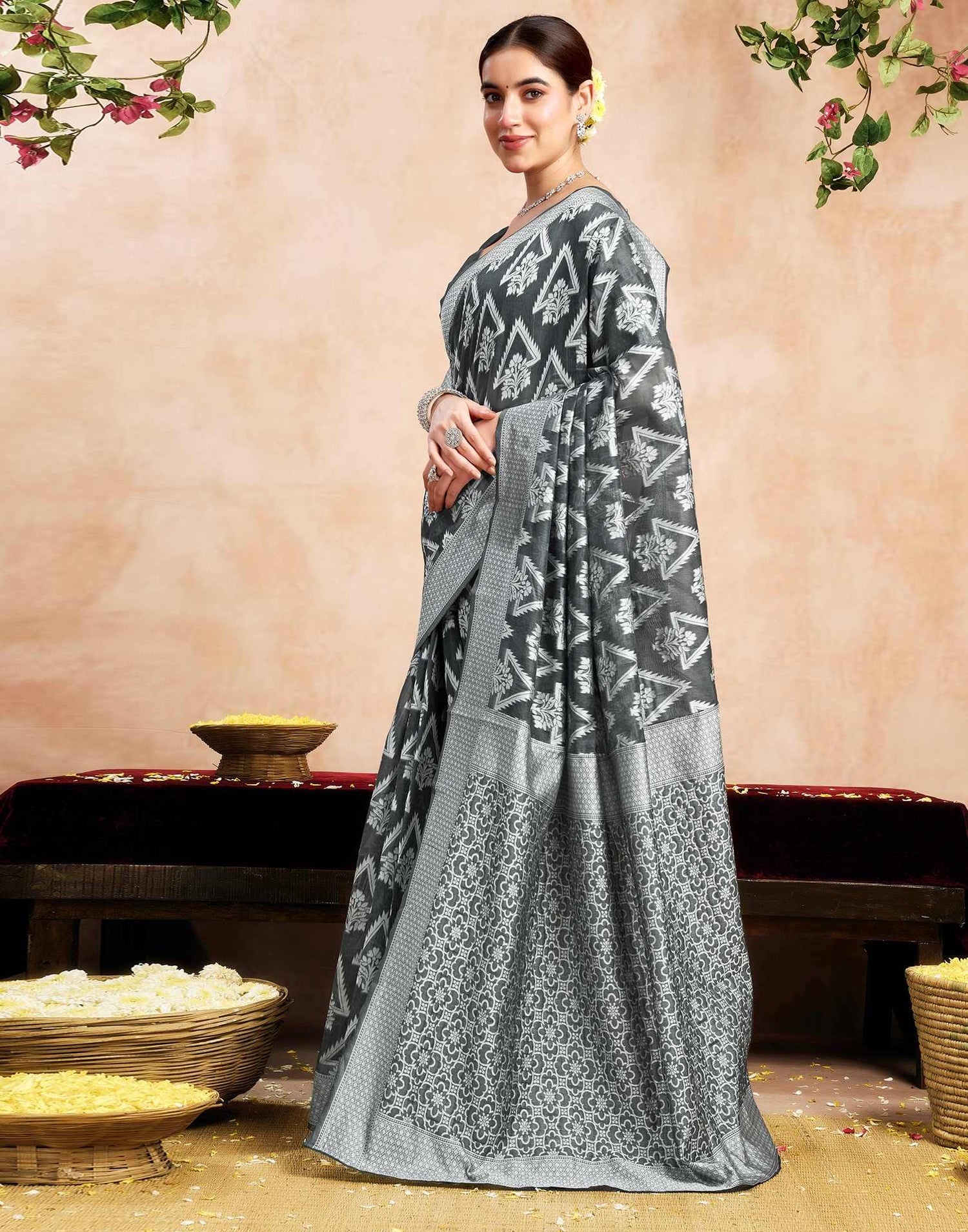 Grey Silk Woven Saree