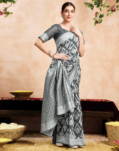 Grey Silk Woven Saree