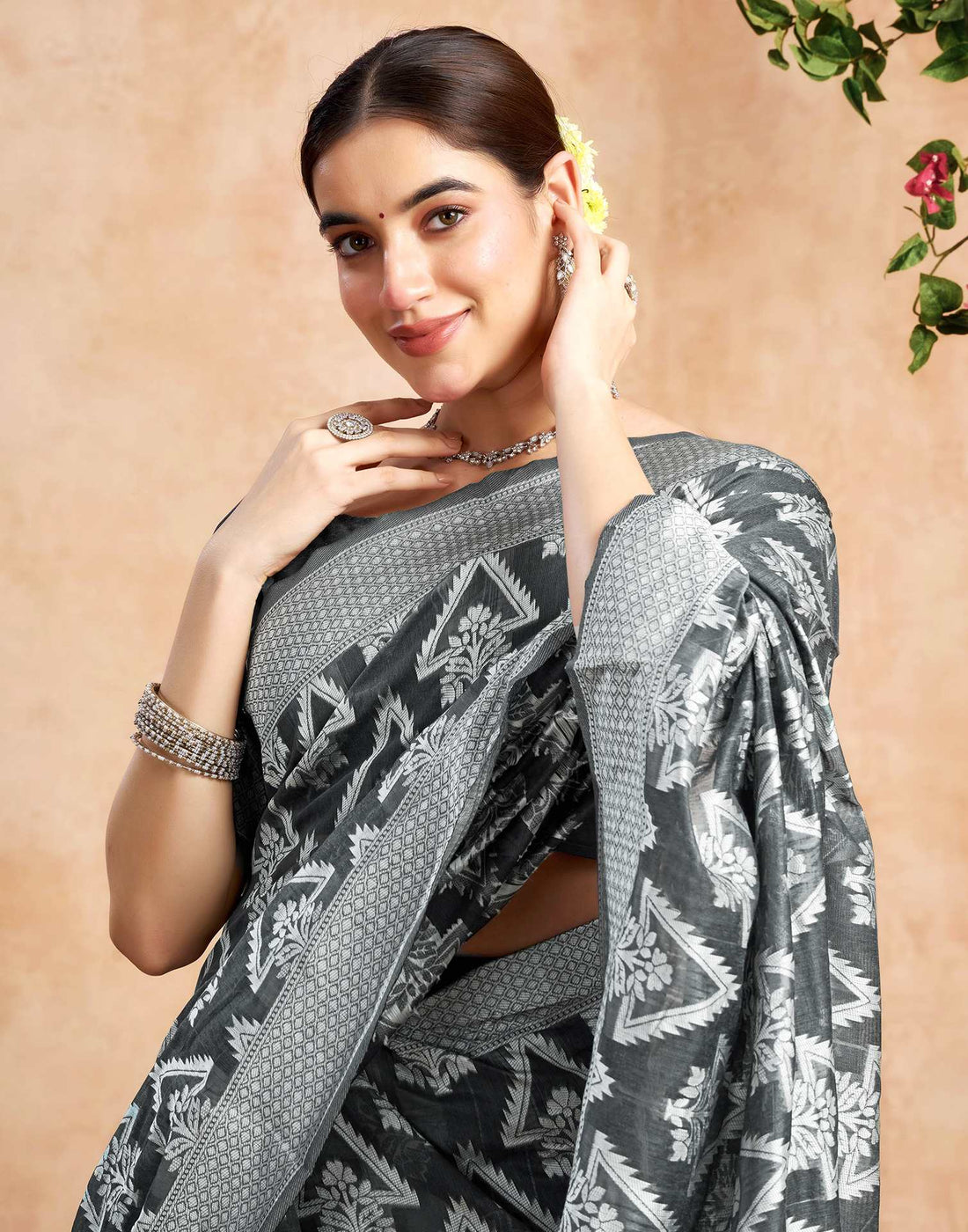Grey Silk Woven Saree