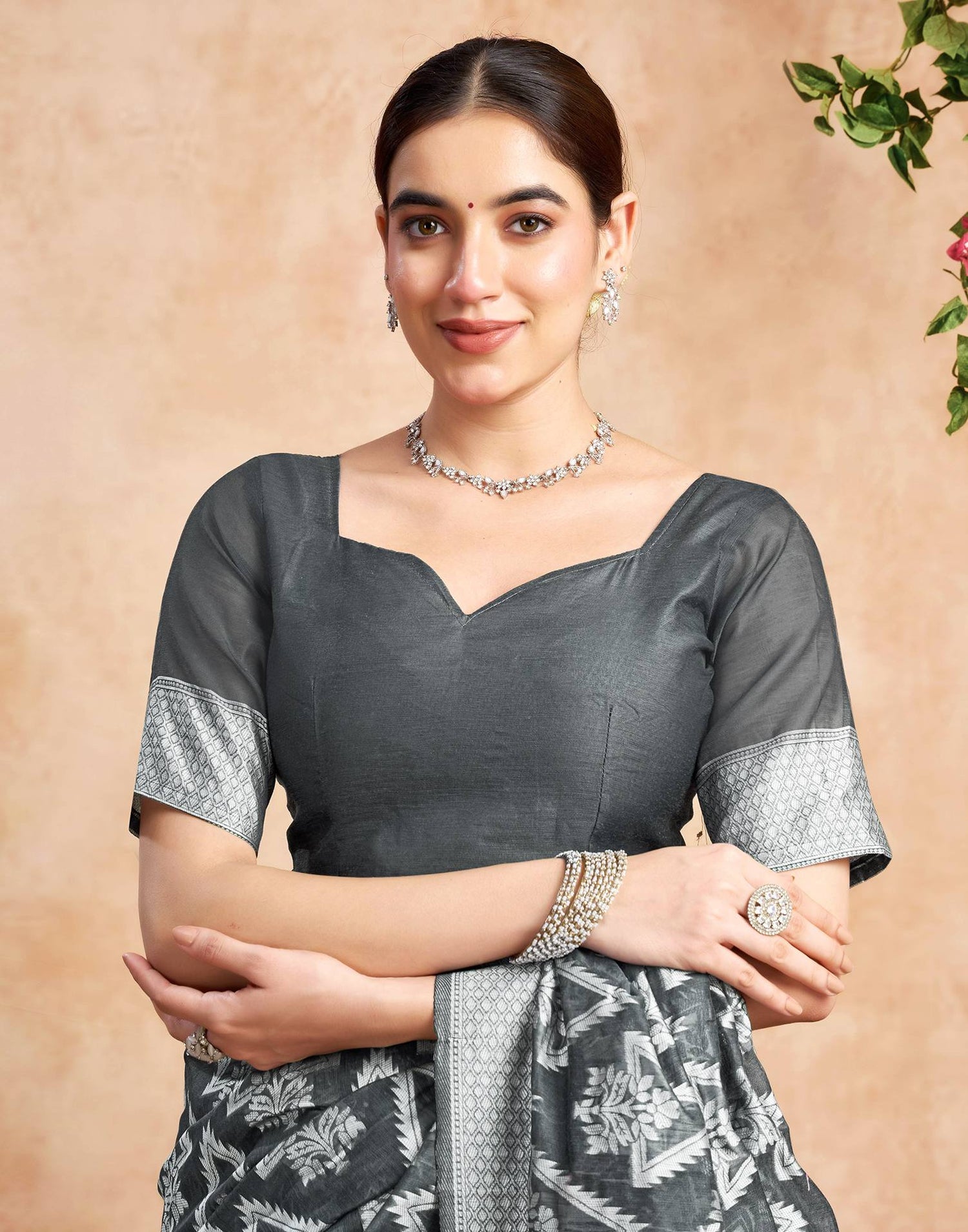 Grey Silk Woven Saree