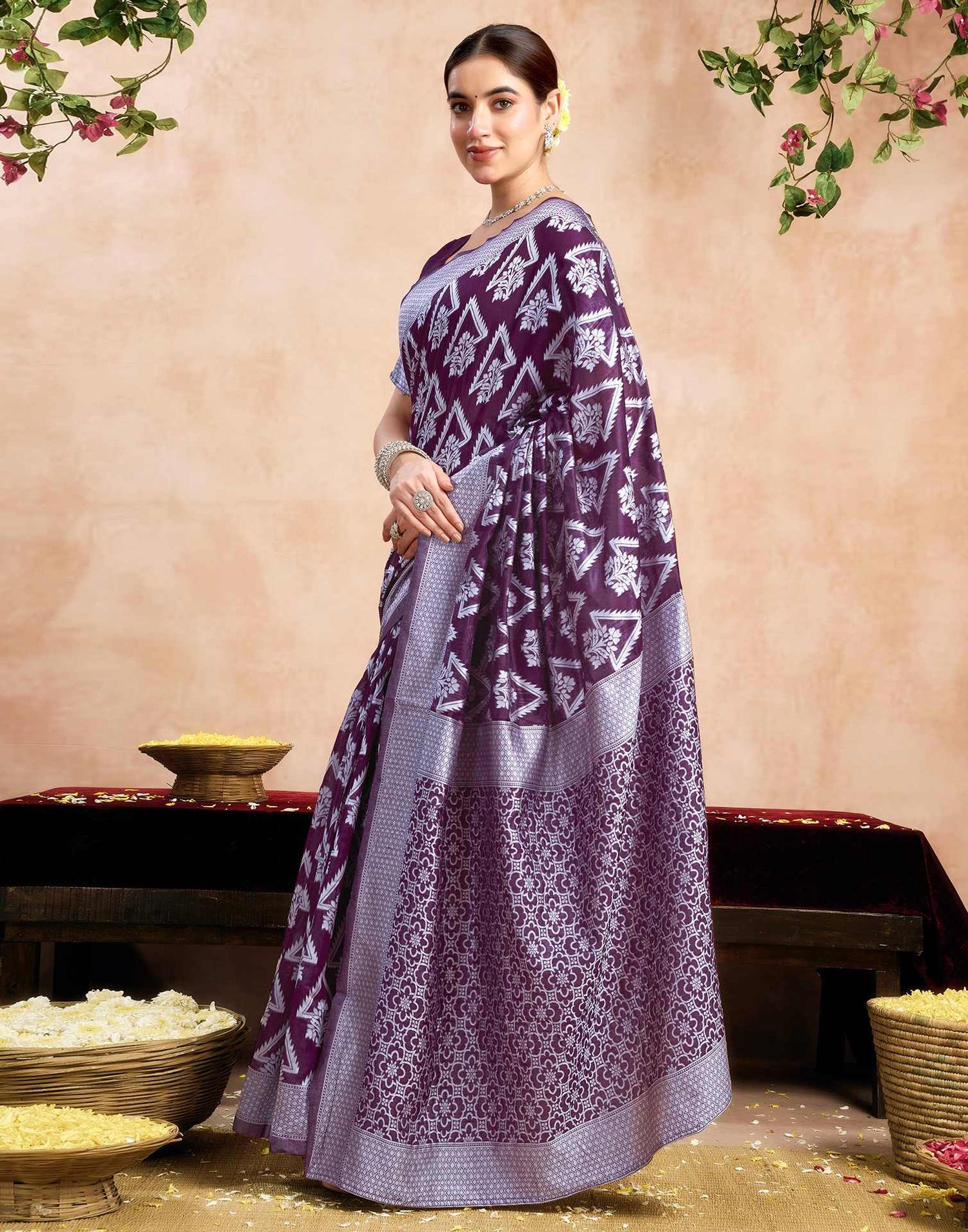 Purple Silk Woven Saree