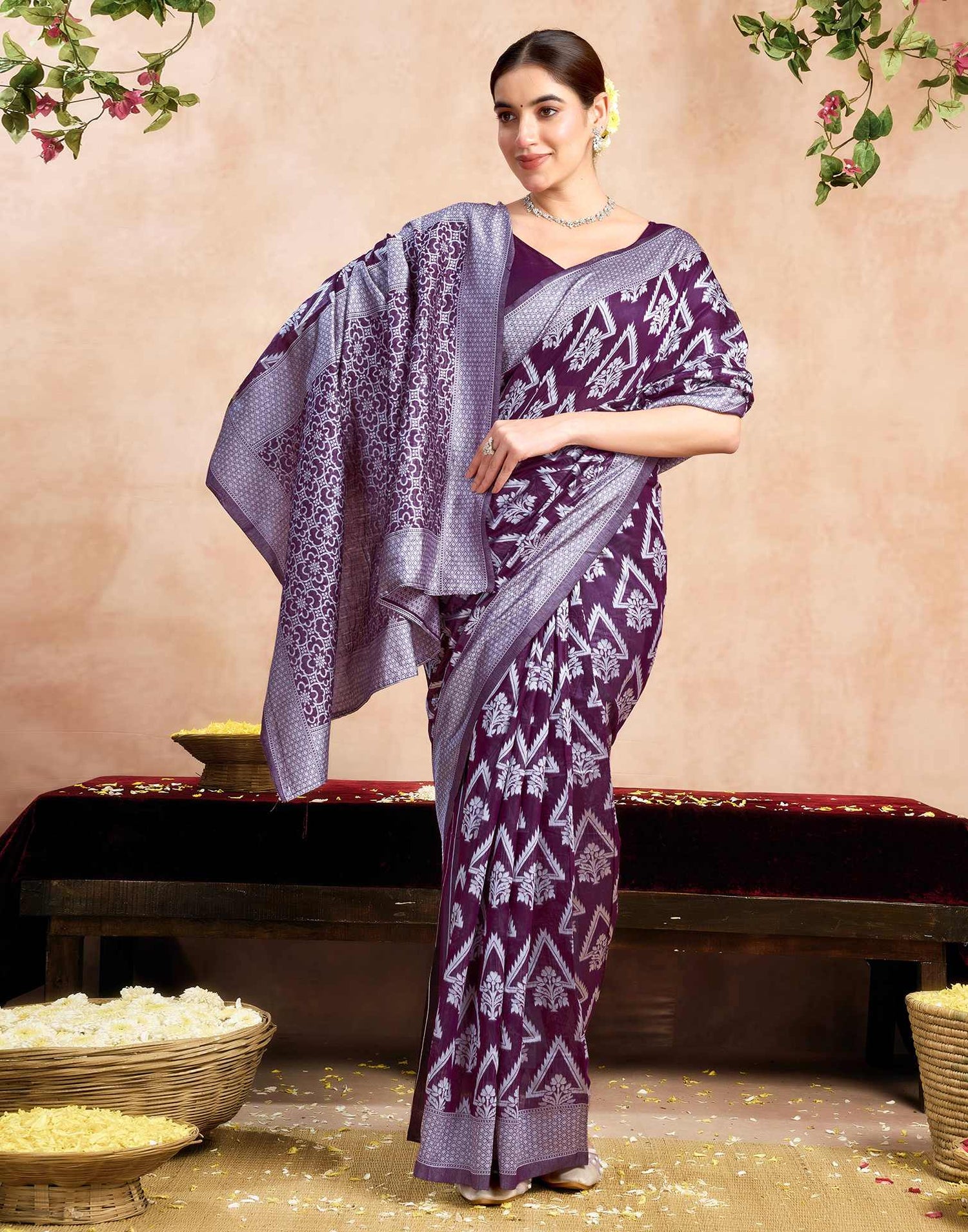 Purple Silk Woven Saree