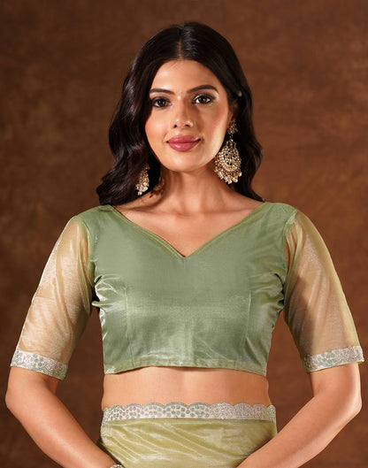 Green Net Embroidery Saree