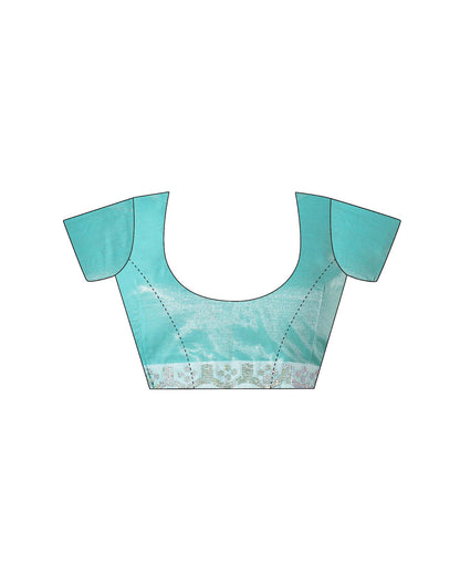Turquoise Net Embroidery Saree