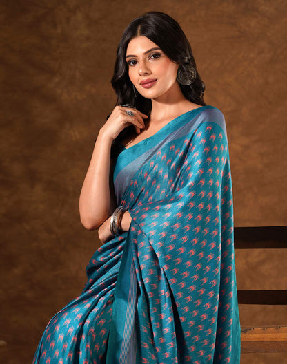 Blue Silk Printed Saree