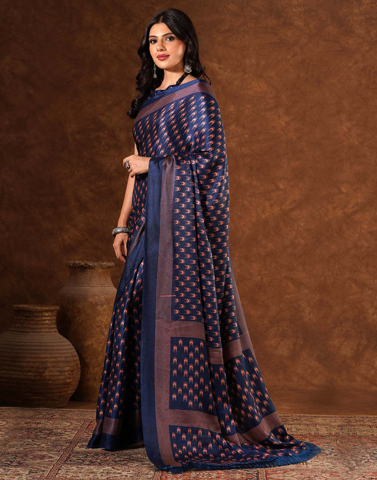 Blue Silk Printed Saree