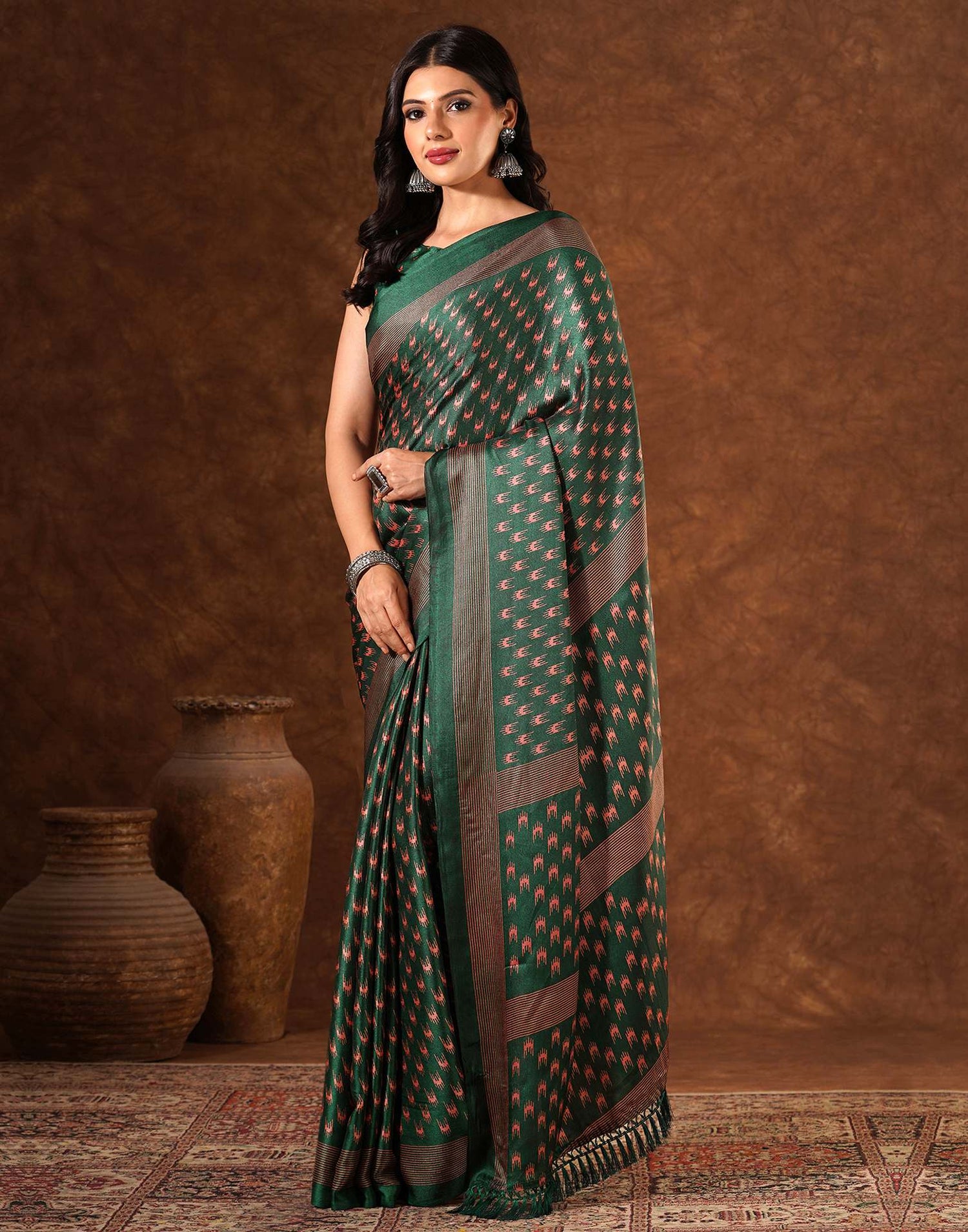 Green Silk Printed Saree
