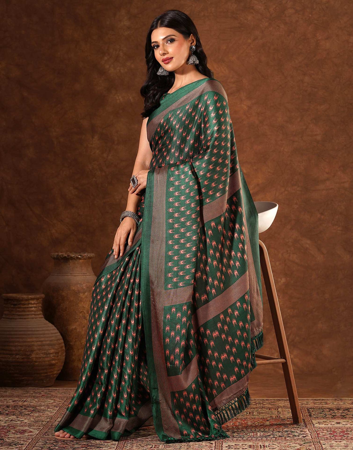 Green Silk Printed Saree