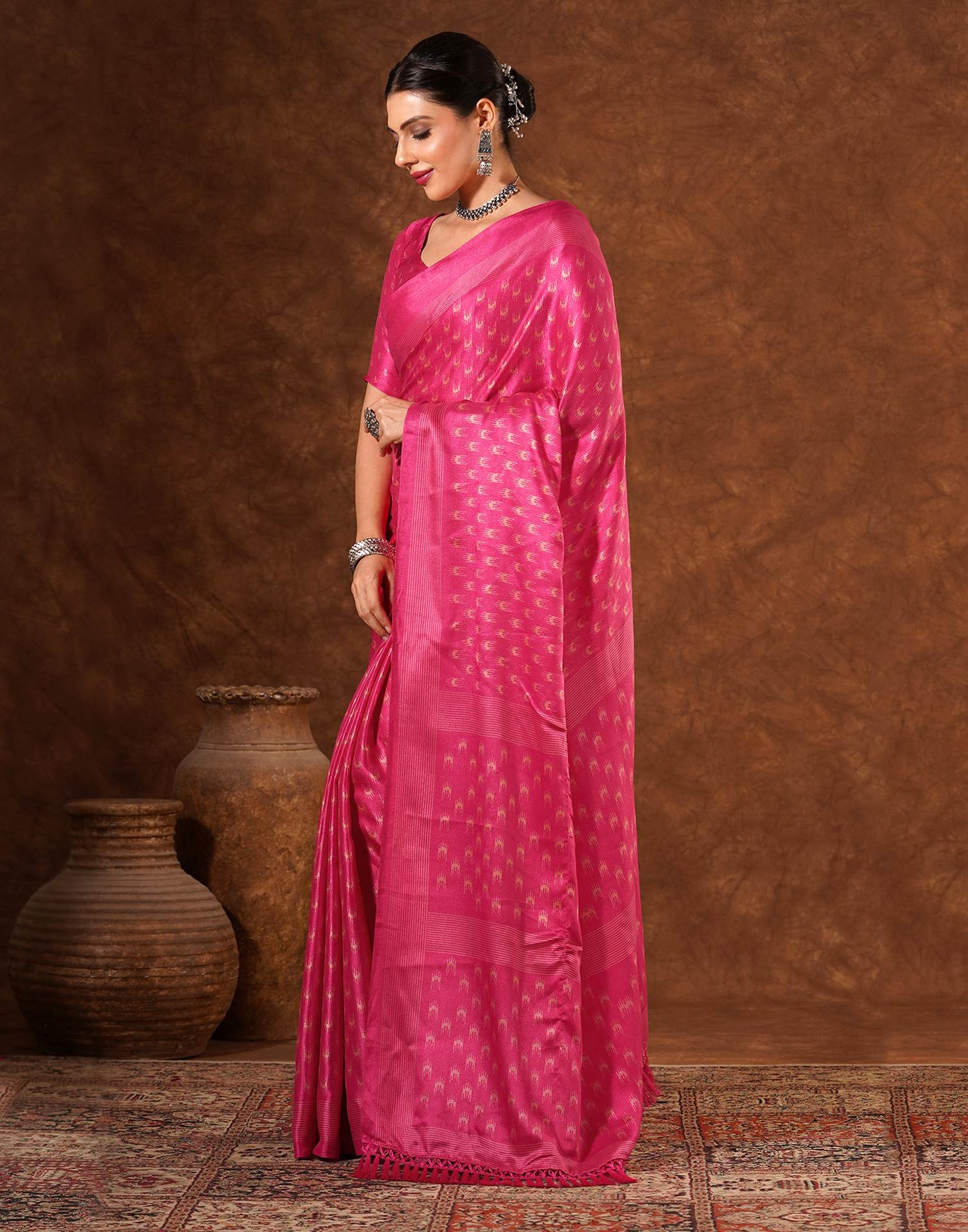 Pink Silk Printed Saree