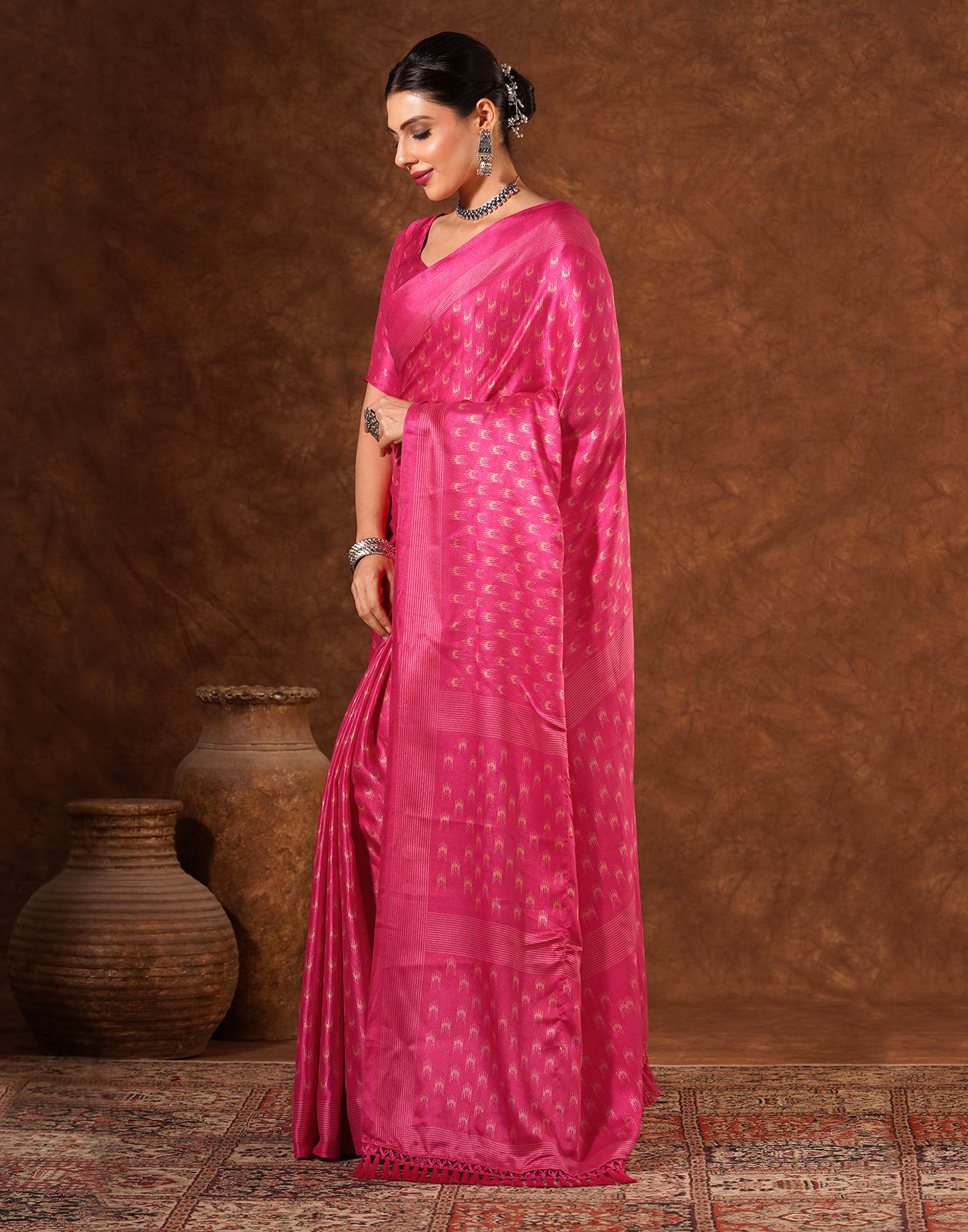 Pink Silk Printed Saree