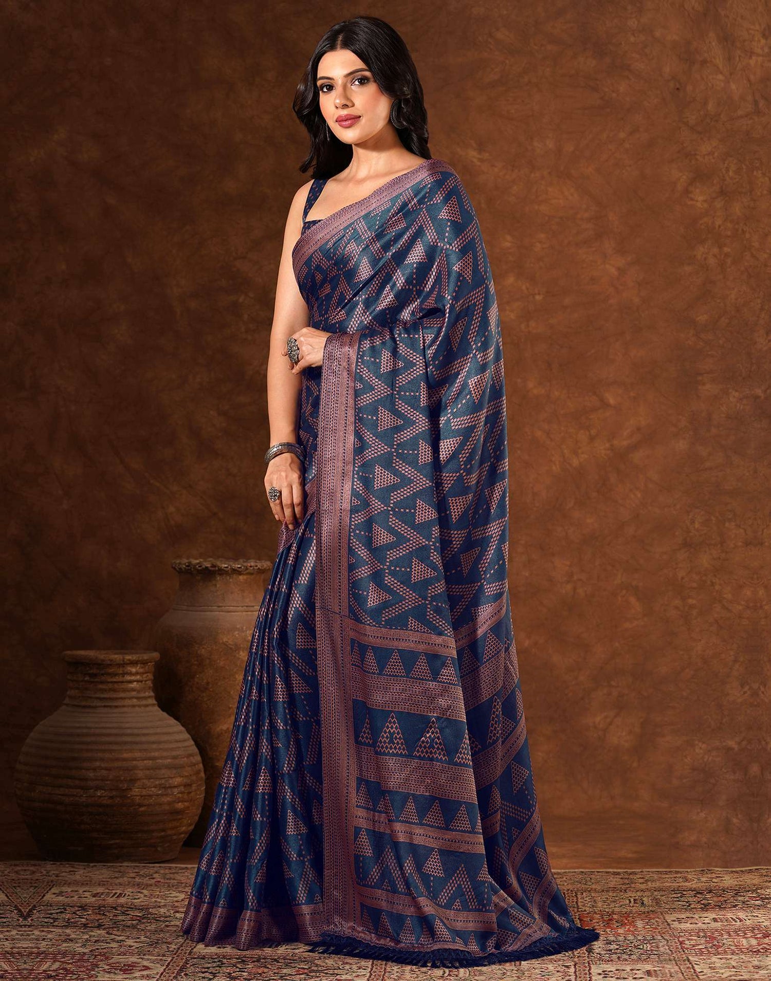 Blue Silk Printed Saree