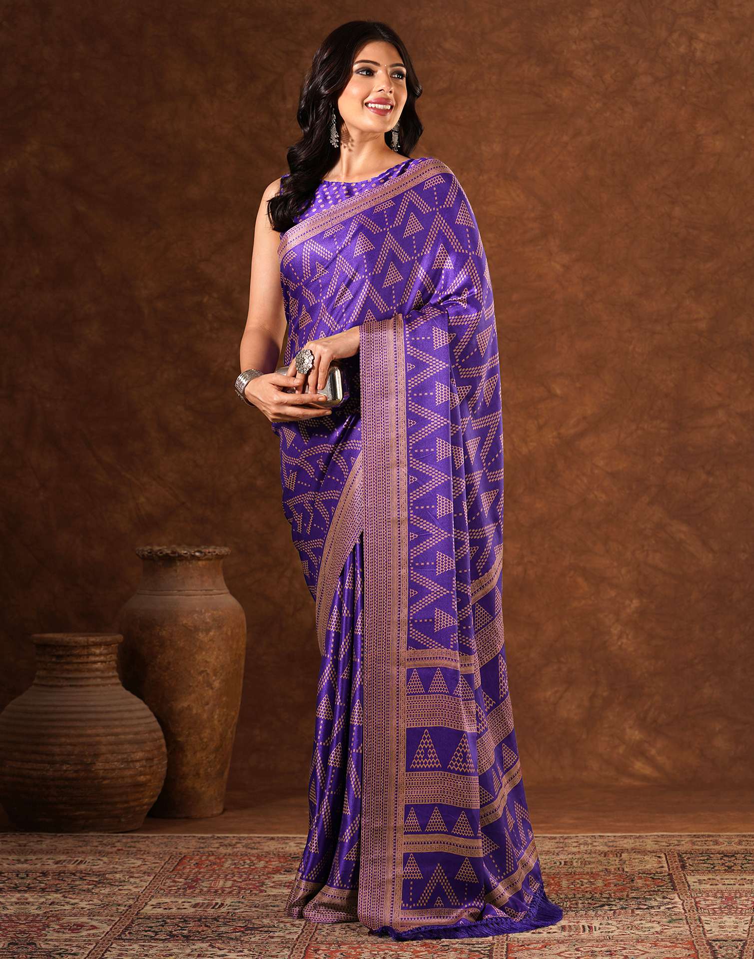 Purple Silk Printed Saree