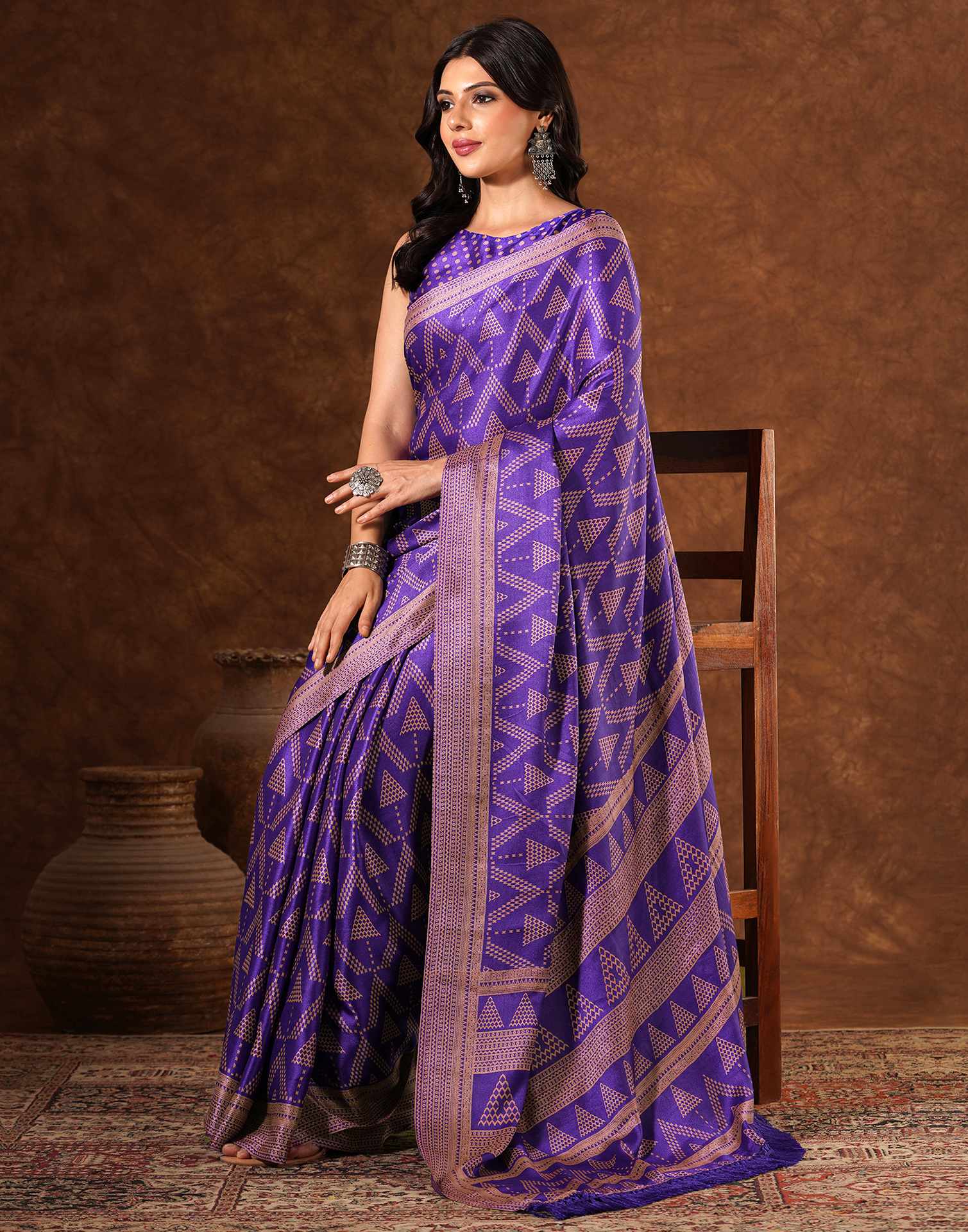 Purple Silk Printed Saree
