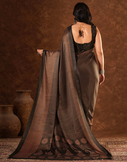 Brown Silk Printed Saree
