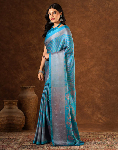 Blue Silk Printed Saree