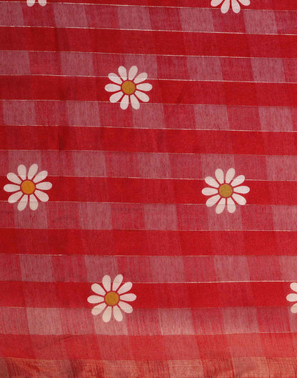 Red Silk Floral Printed Saree