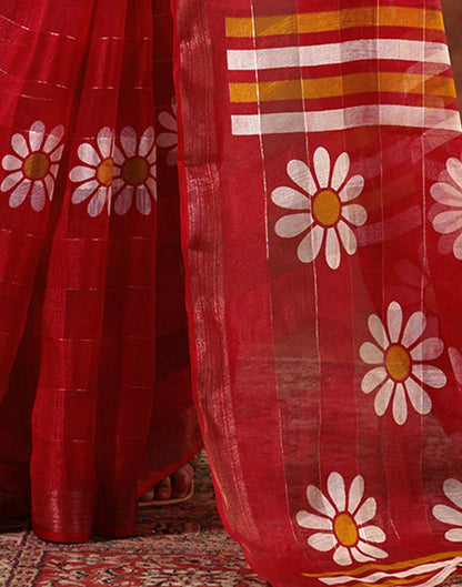 Red Silk Floral Printed Saree