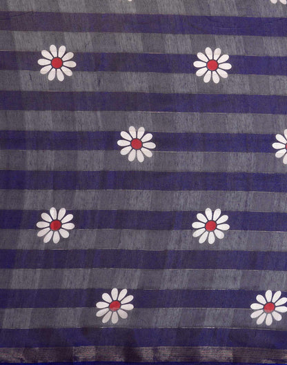 Blue Silk Floral Printed Saree