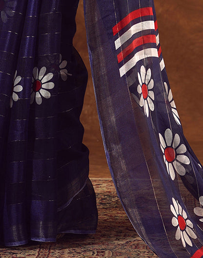 Blue Silk Floral Printed Saree