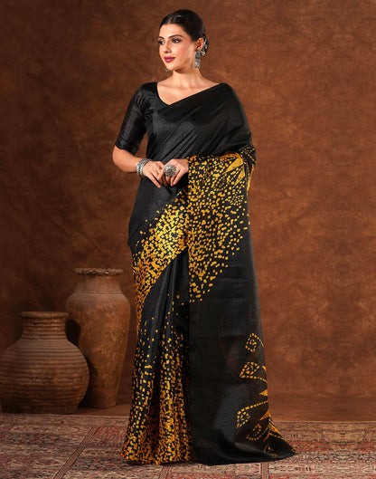 Black Cotton Blend Printed Saree