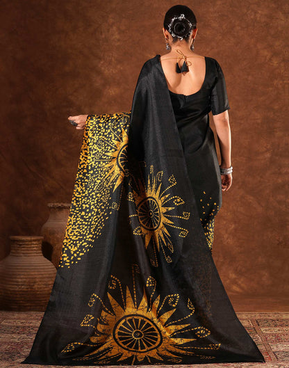 Black Cotton Blend Printed Saree