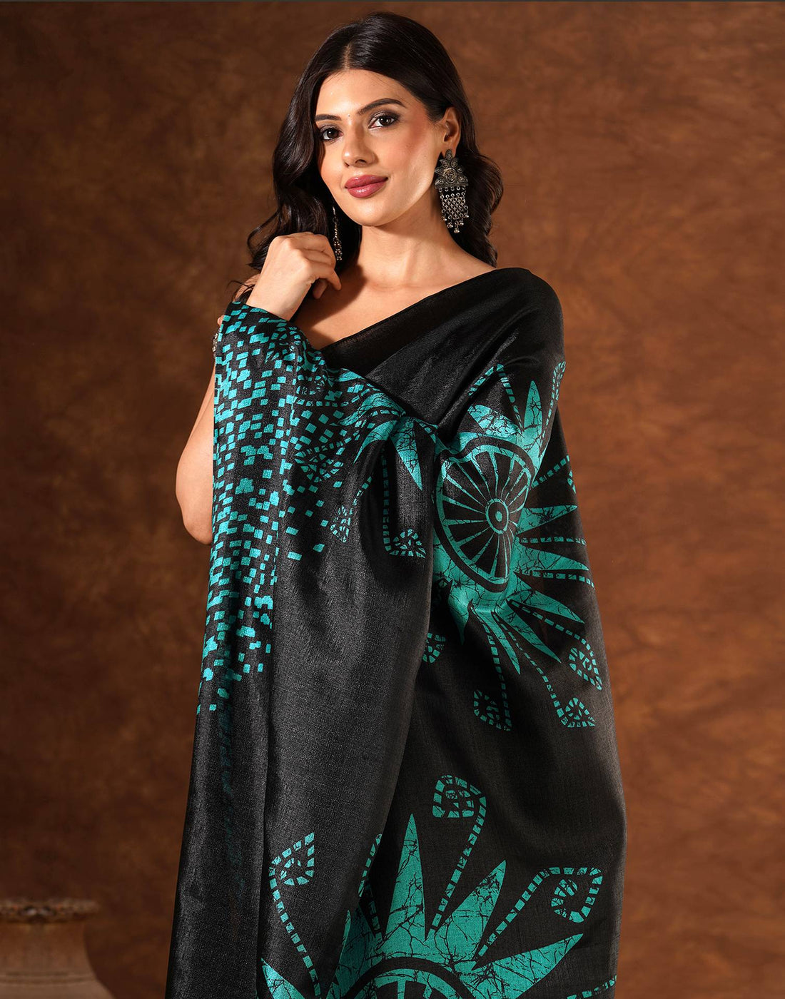 Black Cotton Blend Printed Saree
