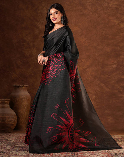 Black Cotton Blend Printed Saree
