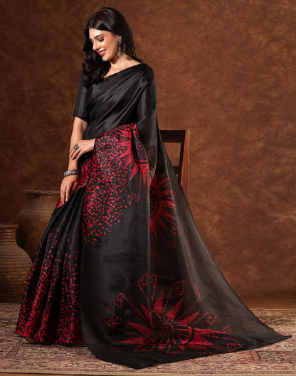 Black Cotton Blend Printed Saree
