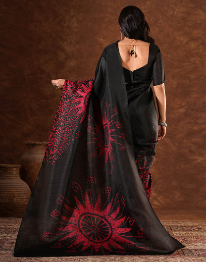 Black Cotton Blend Printed Saree
