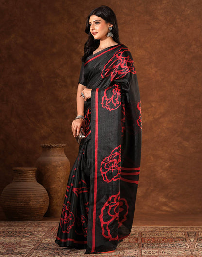 Black Cotton Blend Printed Saree
