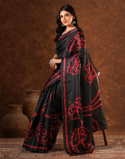 Black Cotton Blend Printed Saree