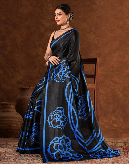 Black Cotton Blend Printed Saree