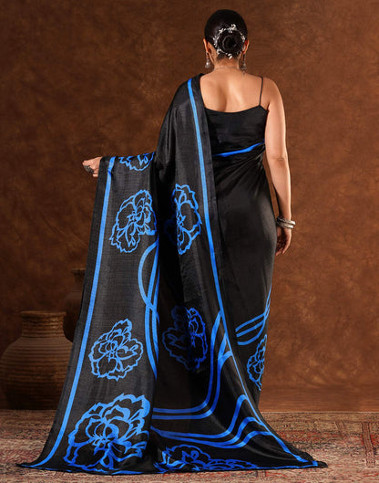 Black Cotton Blend Printed Saree