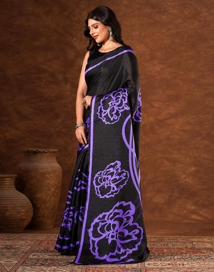 Black Cotton Blend Printed Saree