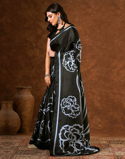 Black Cotton Blend Printed Saree