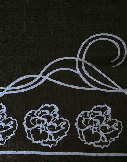 Black Cotton Blend Printed Saree