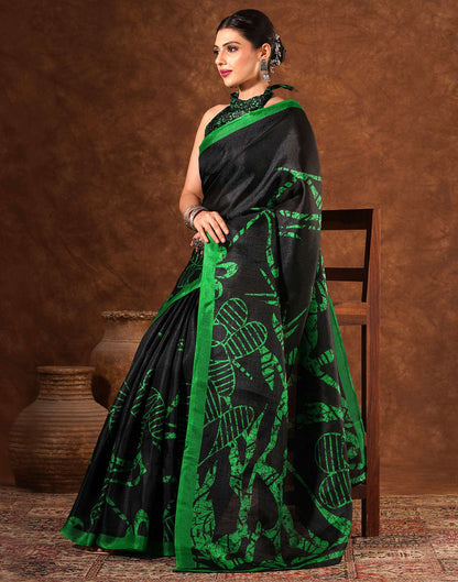 Black Cotton Blend Printed Saree