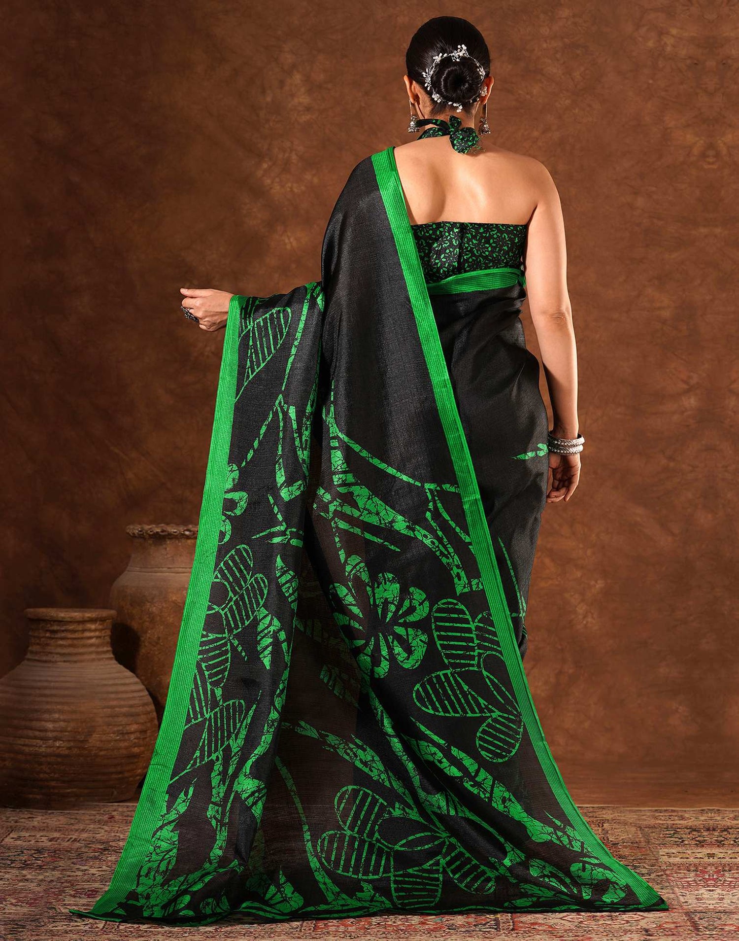 Black Cotton Blend Printed Saree