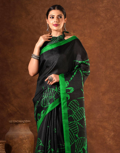 Black Cotton Blend Printed Saree