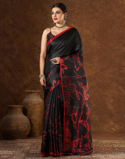 Black Cotton Blend Printed Saree
