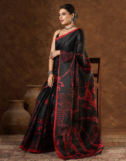 Black Cotton Blend Printed Saree