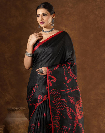 Black Cotton Blend Printed Saree