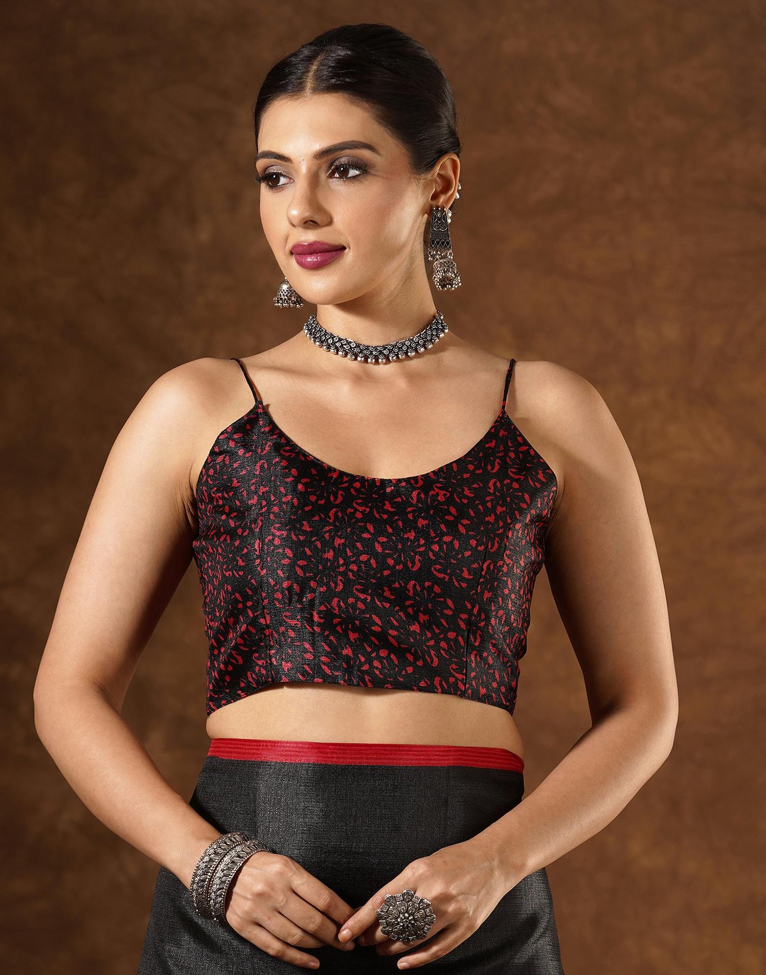 Black Cotton Blend Printed Saree