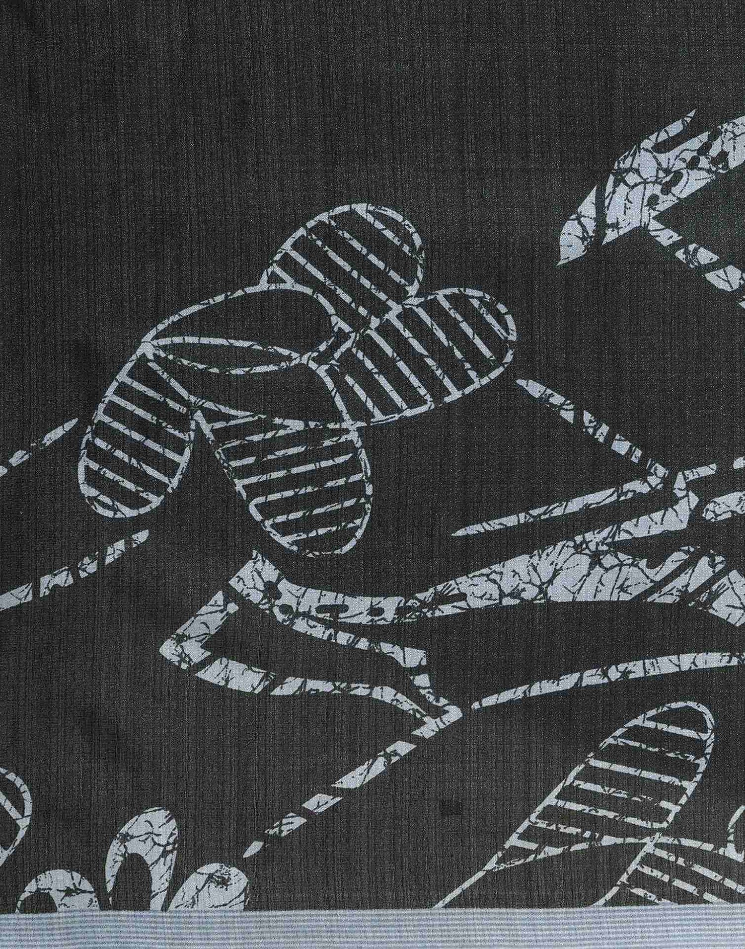 Black Cotton Blend Printed Saree