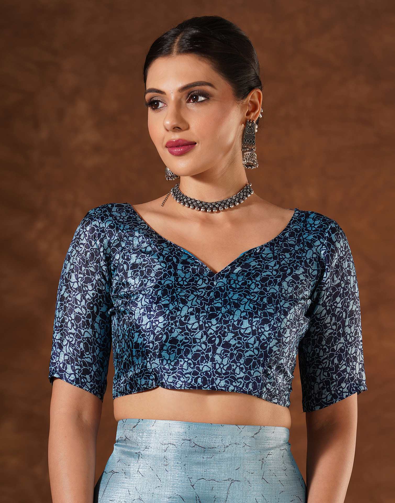 Blue Cotton Printed Saree