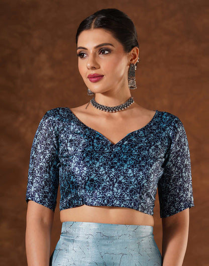 Blue Cotton Printed Saree