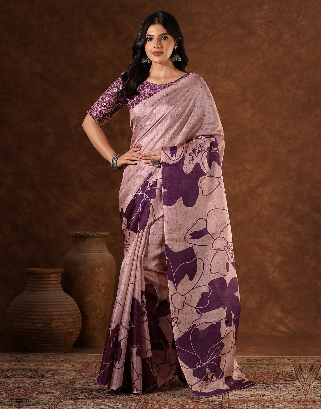 Mauve Cotton Printed Saree