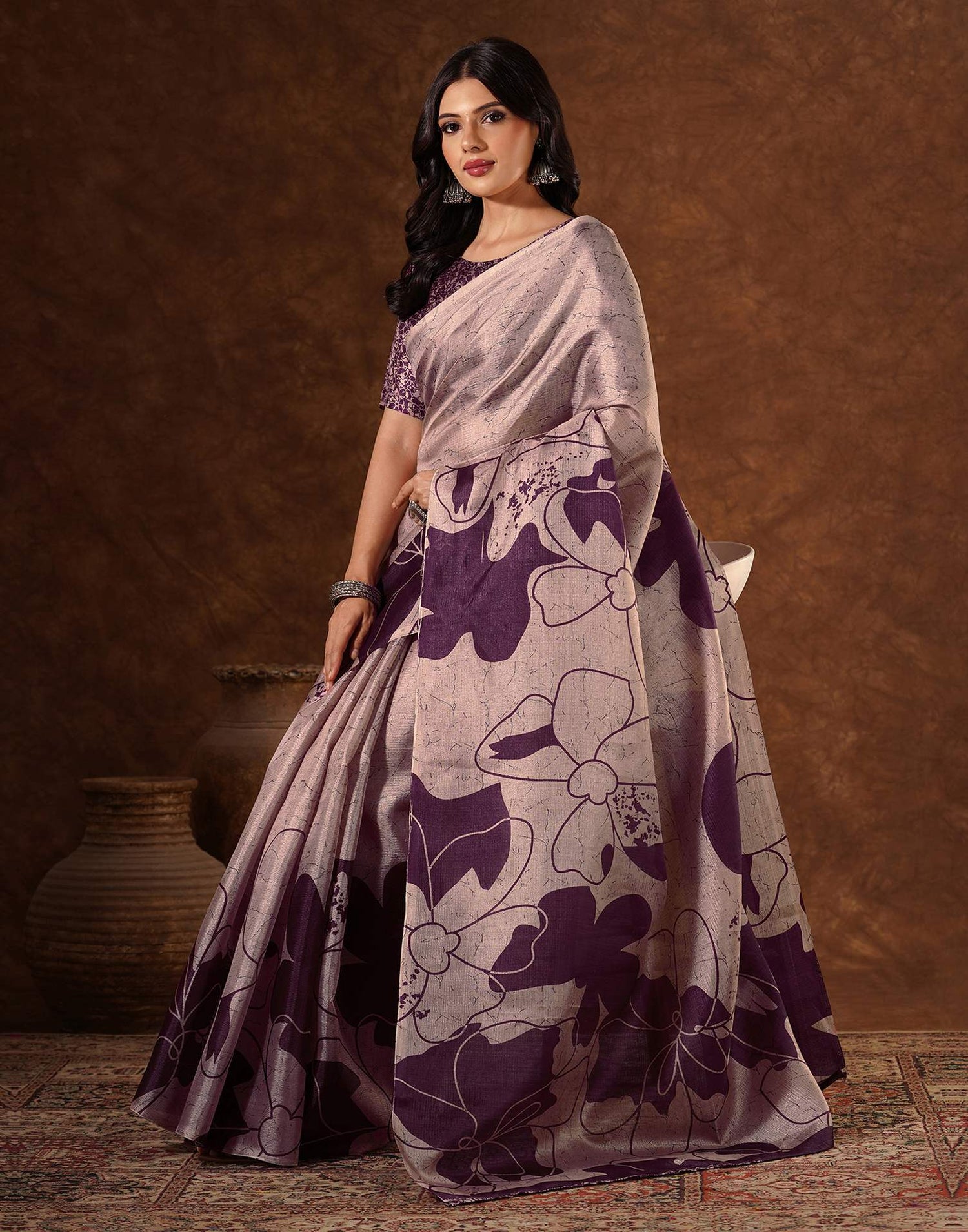 Mauve Cotton Printed Saree