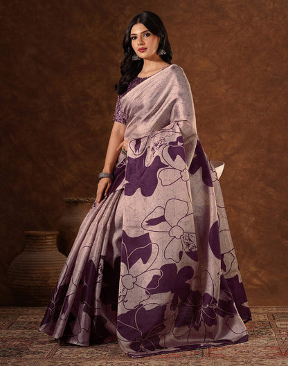 Mauve Cotton Printed Saree